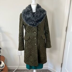 Giacca Gallery Co. Vintage 90s/Y2K Dark Green Embroidered Boho Jacket Faux Fur 🦚